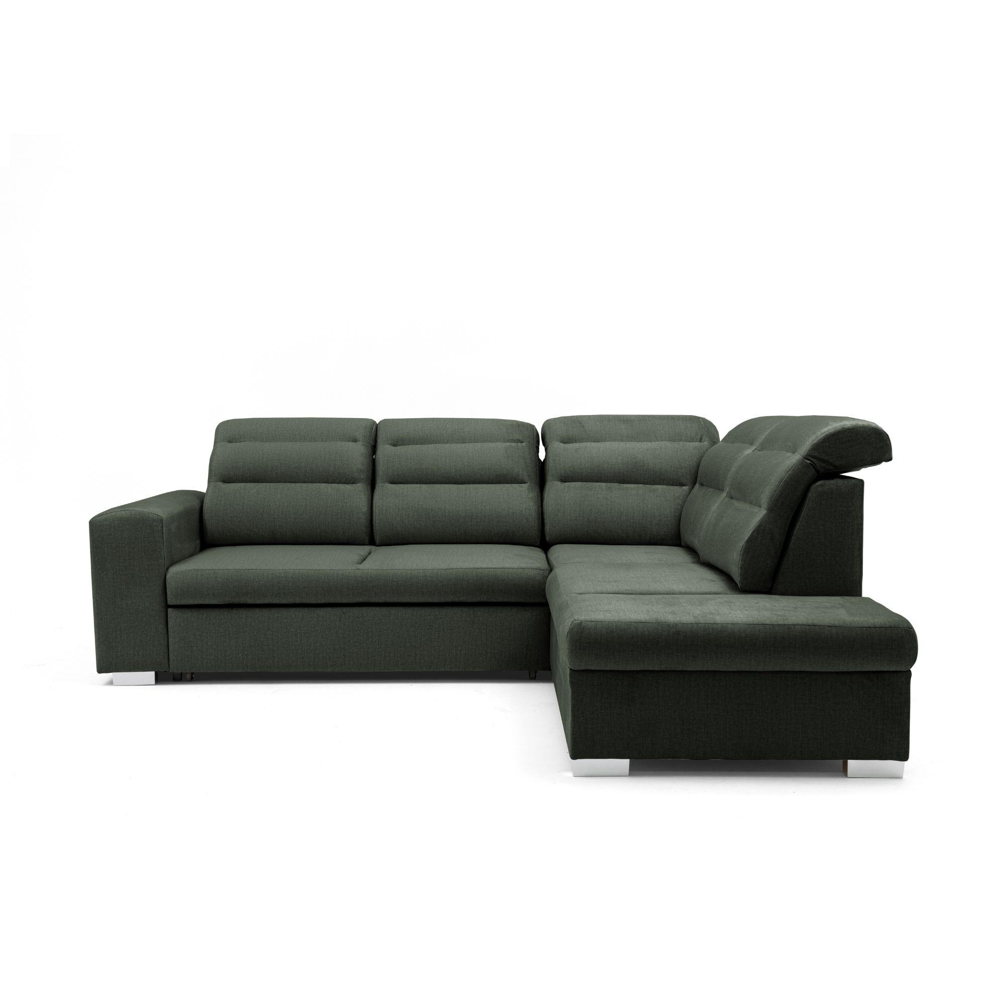 ECKSOFA CLOUD L Rechts mit Schlaffunktion 120x190 Velours Dunkelgrün - Chromfarben/Dunkelgrün, Holz/Kunststoff (260/202cm) - Muffo
