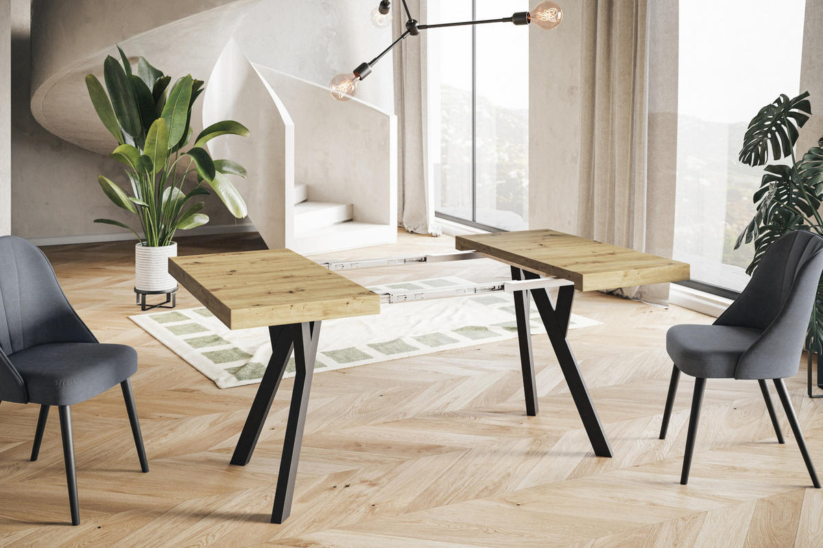 ESSZIMMERTISCH RICO, ausziehbarer Tisch120-220X120X77 cm, Farbe: Artisan, mit Holzbeinen in Farbe Schwarz - Hellbraun/Schwarz, Holzwerkstoff (120/120/77cm) - Alpi-Möbel