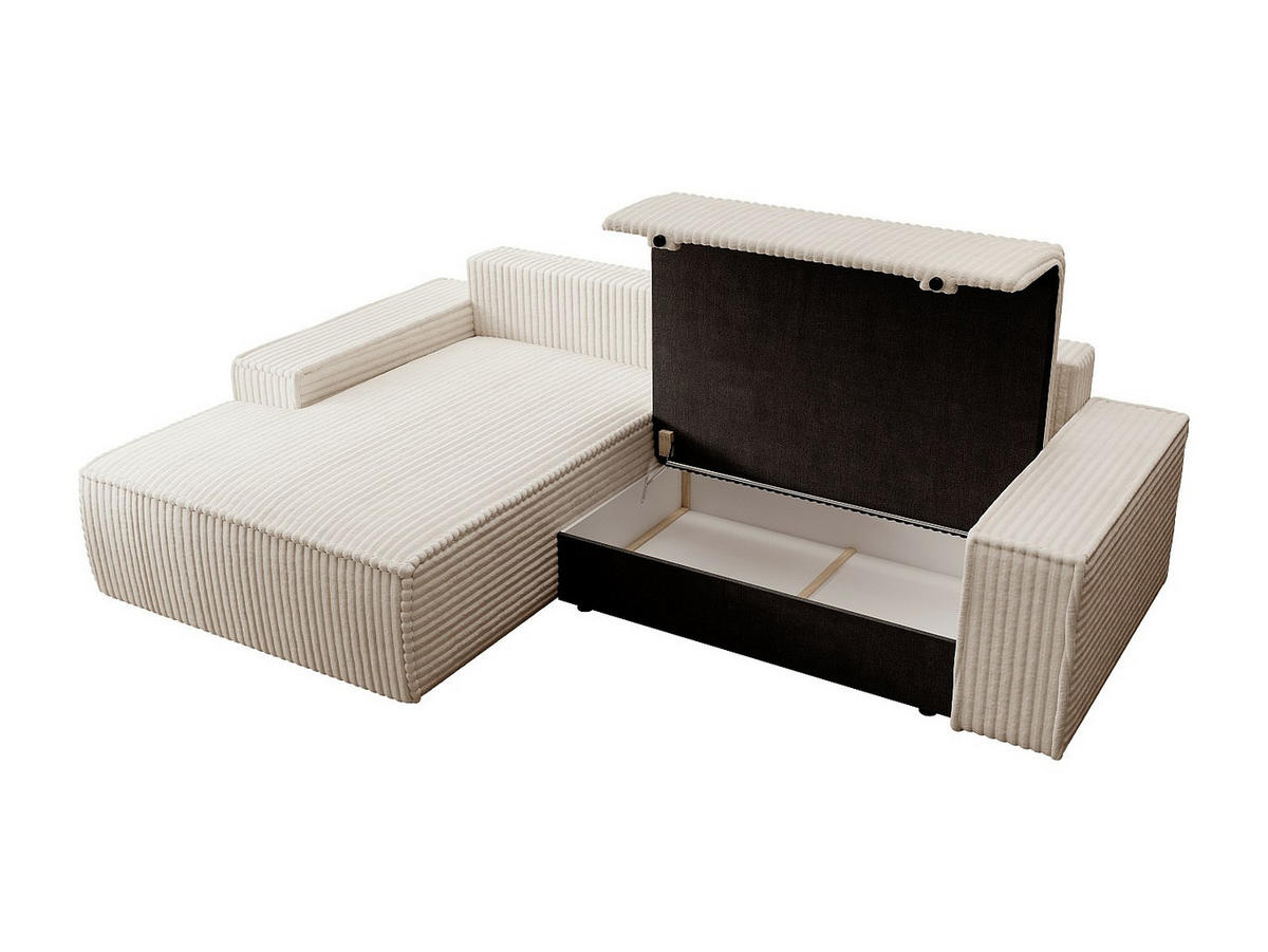 ECKSOFA mit Schlaffunktion - Ecke links - grob gerippter Cord - Beige - AMELIA - Beige, Textil (267/167cm) - Vente-Unique