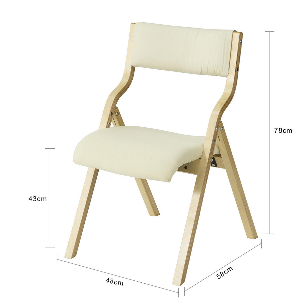 KLAPPSTUHL Birkenholz Gepolstert, 49x80x54cm, Weiß - Weiß, Holz/Holzwerkstoff (41/44/50cm) - SoBuy