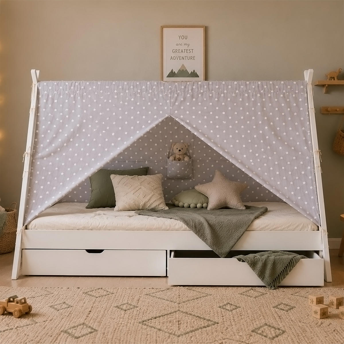 KINDERBETT mit Stauraum 90/200 cm weiß - Weiß, Holz (208/153/121cm) - Homestyle4u