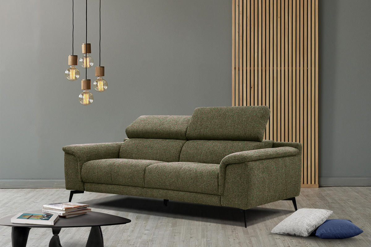 SOFA FIERO 3-Sitzer, olivgrün - Schwarz/Olivgrün, Holzwerkstoff/Textil (212/82/103cm) - Courtois Laville