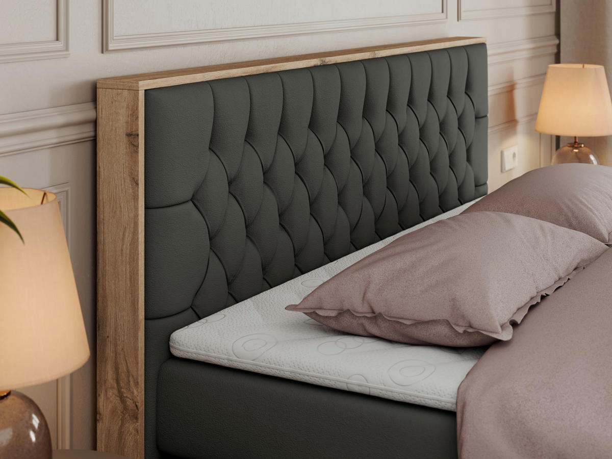 BOXSPRINGBETT AMORE KING 140/200 Dunkelgrau Kunstleder - H3 - Dunkelgrau, Holz/Textil (140/200cm) - MKS