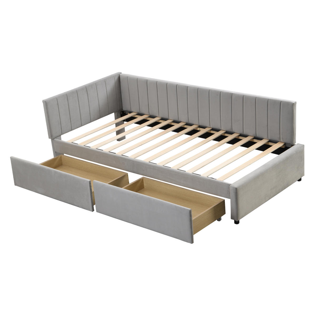 TAGESBETT 90/200 cm mit 2 Stauraumschubladen, Lattenrost und Samtbezug, Grau - Grau, Leder (90/200cm) - Redom