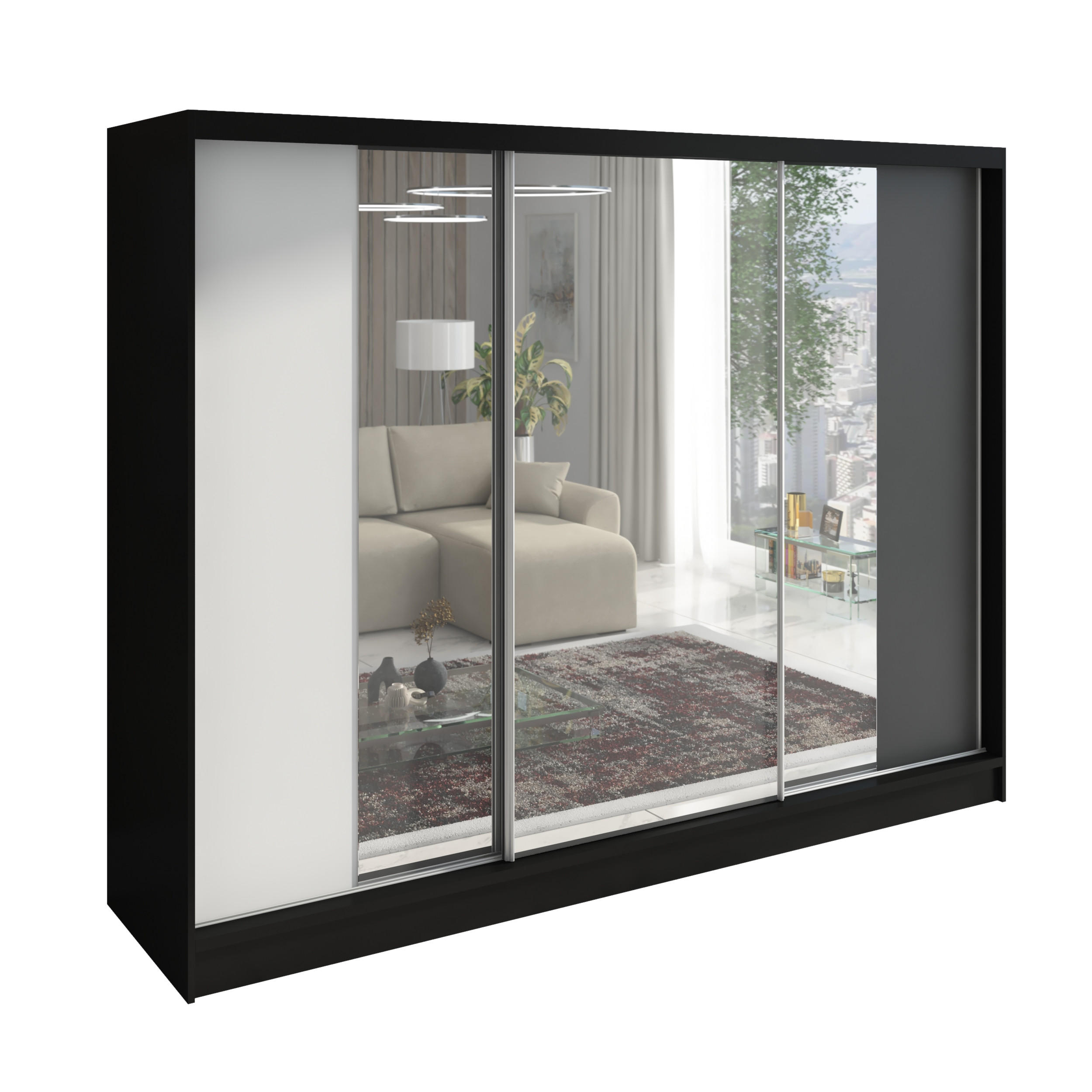 A&J MöbelLand Schwebetürenschrank Schwarz, Weiß, Graphit 200x215x60 cm