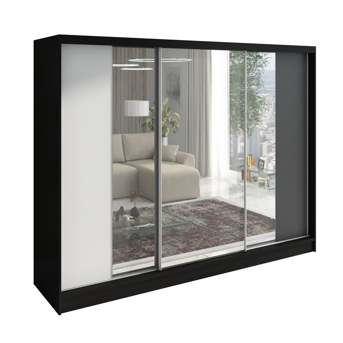 SCHWEBETÜRENSCHRANK 200 CM VIDA Farbe: Schwarz, Weiß, Graphit - Schwarz/Graphitfarben, Holzwerkstoff (200/215/60cm) - A&J MöbelLand