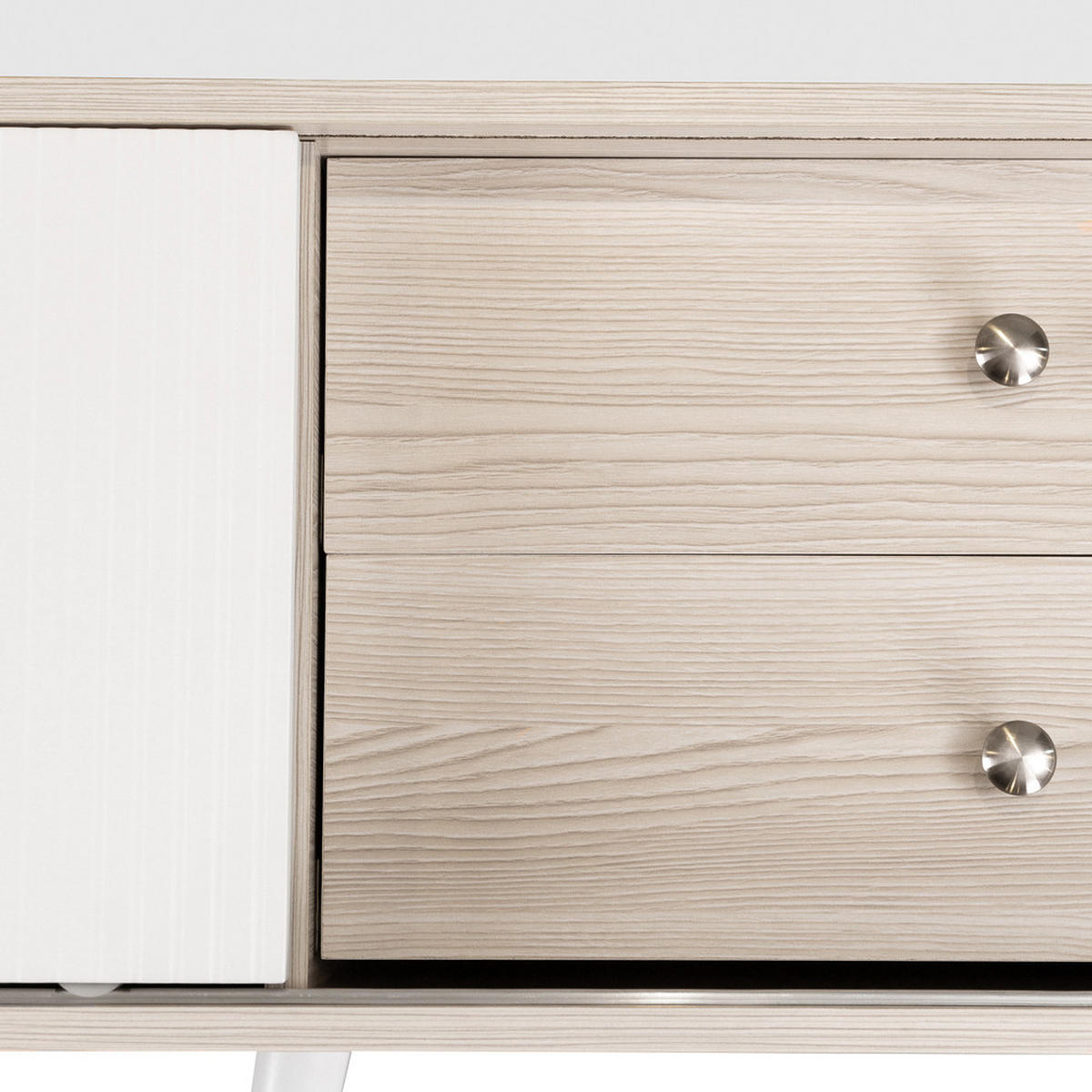 TV-SCHRANK 160x40cm Lowboard 2 Schubladen 2 Schiebetüren Weiß & Naturholz - Weiß, Holz (49.48/21.49/65cm) - FLIEKS