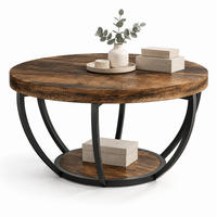 COUCHTISCH 80/80/45 cm rustikal aus Metall und Holzwerkstoff mit 2 Ebenen - Naturfarben, Metall (80/80/45cm) - OKWISH