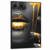 LEINWAND Bilder mit Rahmen - Frau - Schwarz - Gold - Gesicht - Lippen - 100x150 - Goldfarben, Textil (100/150cm) - MuchoWow