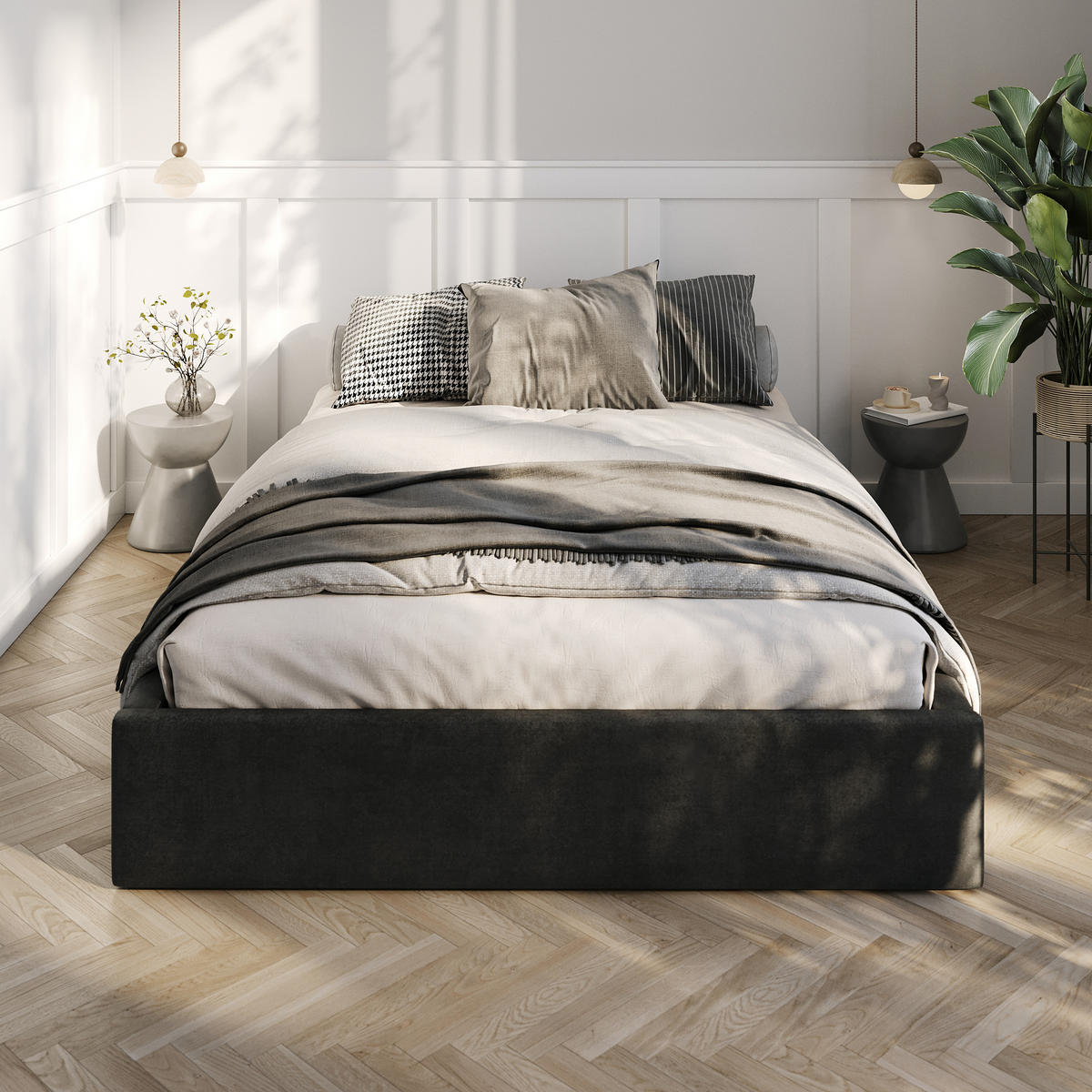 POLSTERBETT 140x200cm Bett mit Stauraum Lattenrost Schwarz - Schwarz, Holz/Holzwerkstoff (140/200cm) - Muralo