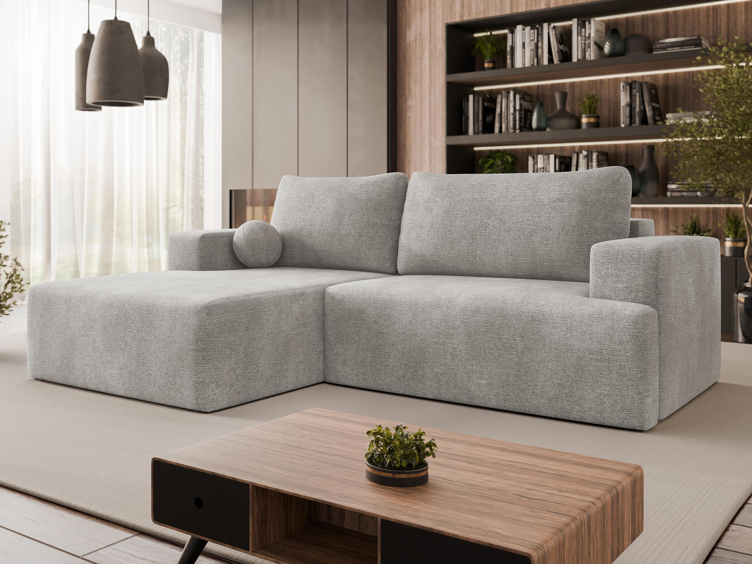 ECKSOFA Mivo, Seite: Links - Greige/Schwarz, Holz/Kunststoff (266/163cm) - MIRJAN24
