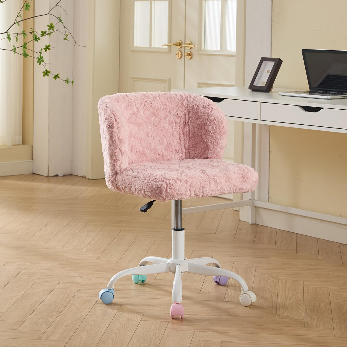SCHREIBTISCHSTUHL Rosa Drehbar Höhenverstellbar - Pink, Metall (55/81/57cm) - PANGIVO