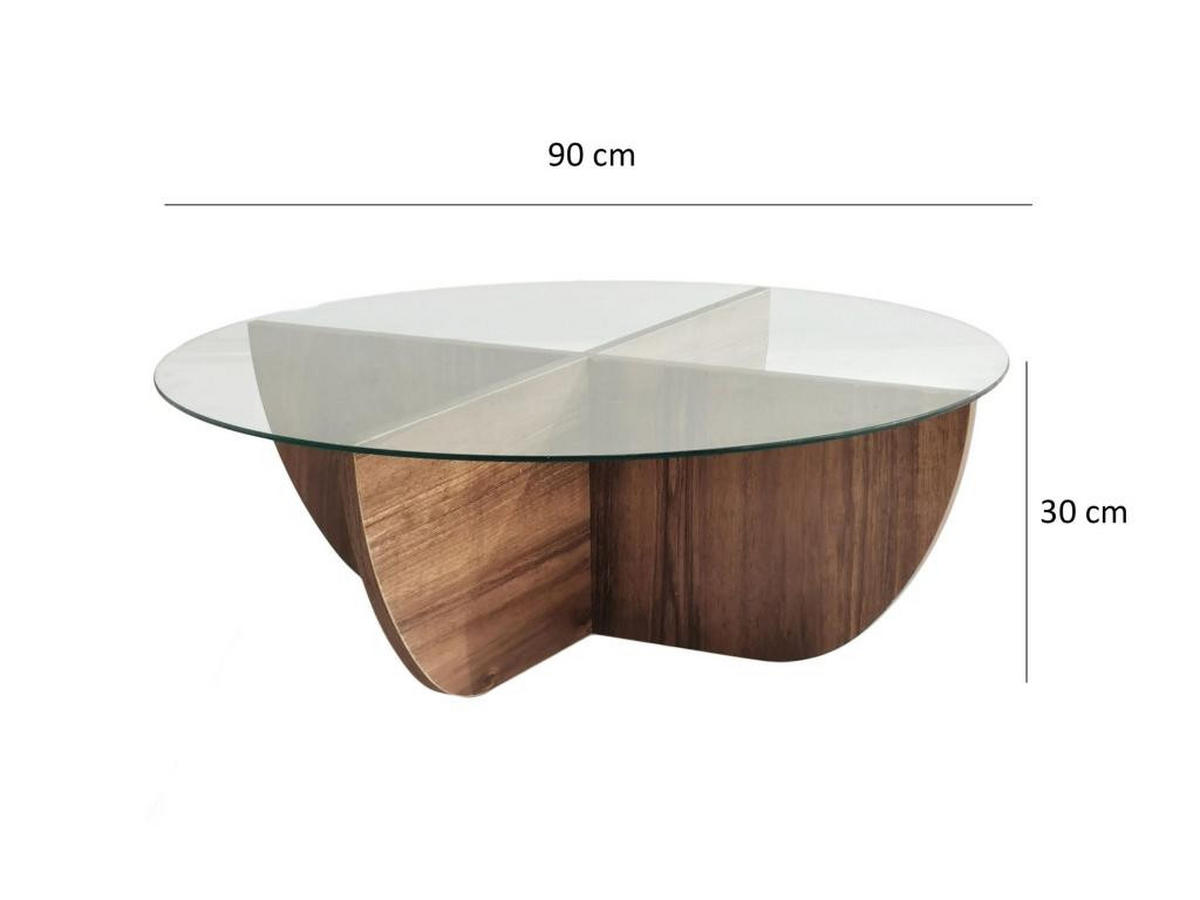 COUCHTISCH - Sicherheitsglas - Holzfarben & Transparent - AYSUN - Dunkelbraun, Holz (90/90/30cm) - Vente-Unique