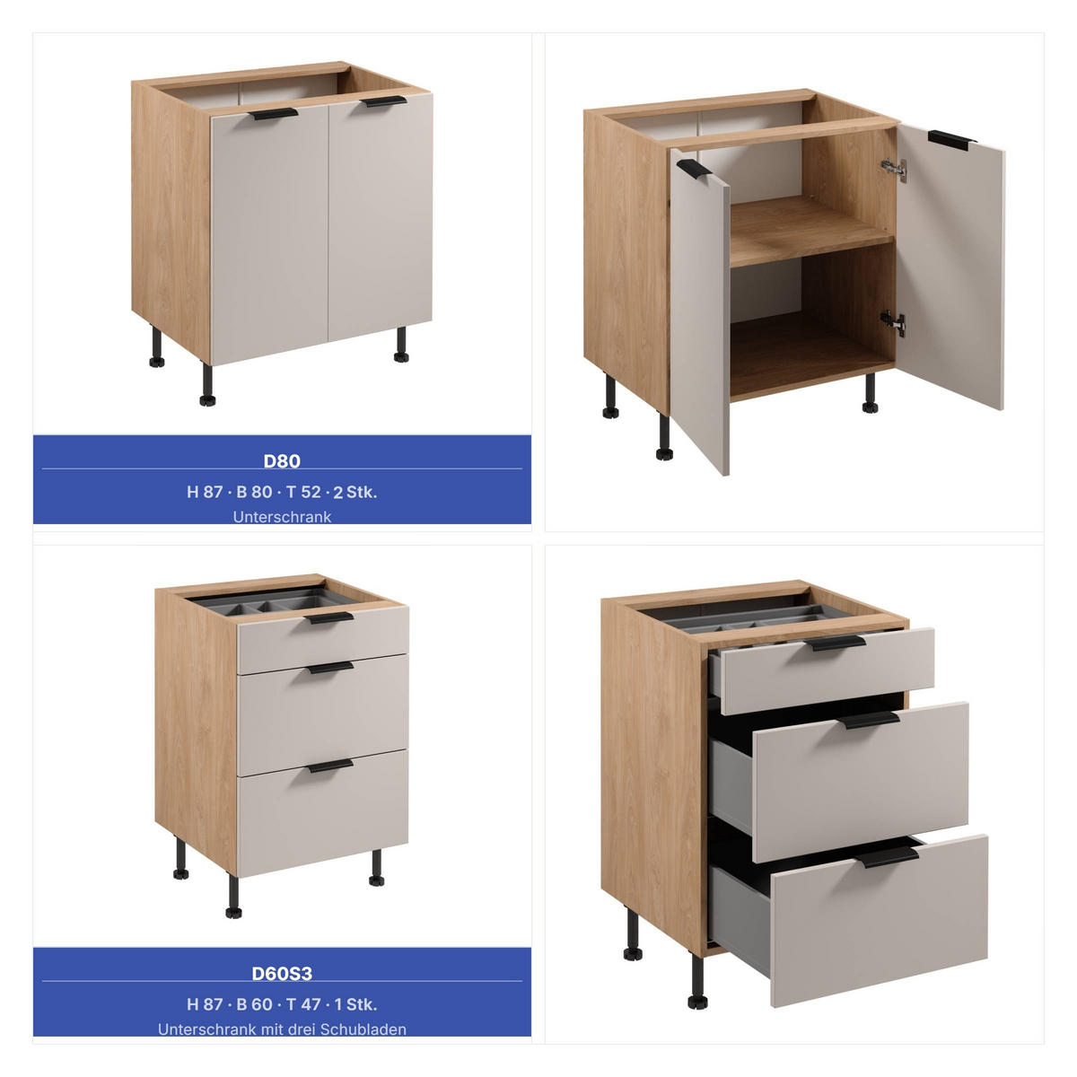 WINKELKÜCHE 385 x 285 cm - Sorento KS11-M385 - in Beige / Sonoma Eiche - Beige/Schwarz, Holz/Metall (670/247/58cm)