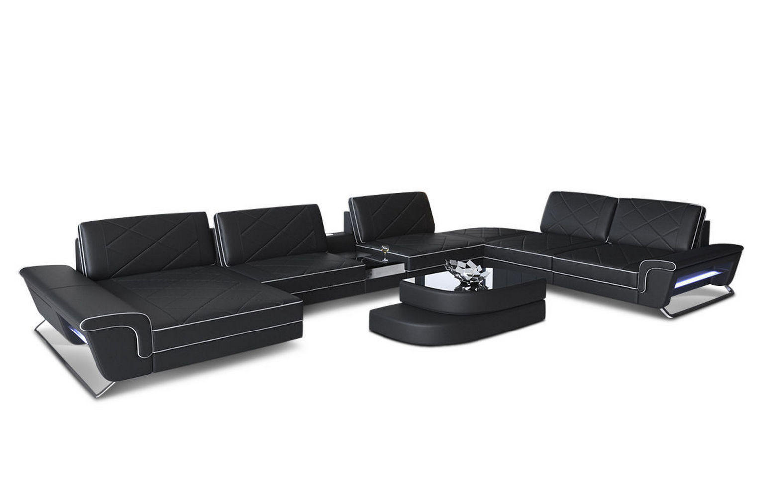 WOHNLANDSCHAFT Bari XXL - Schwarz/Weiß, Leder (456/89/329cm) - Sofa Dreams