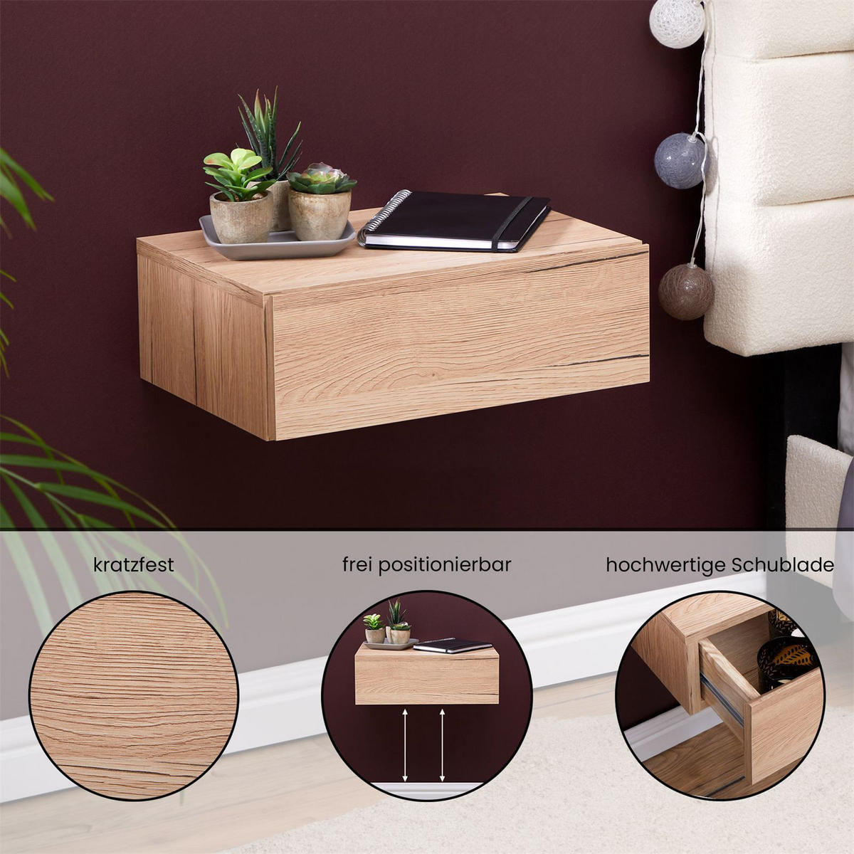 NACHTTISCH ANNE hängend - Eiche San Remo, Holzwerkstoff (42/14/30cm) - CARO-Möbel