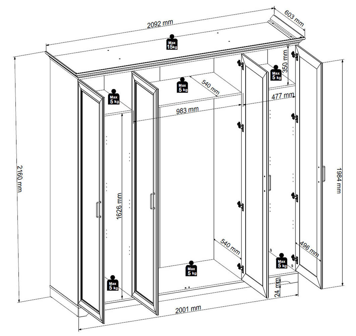 KLEIDERSCHRANK Anga Kaschmir 209,5 / 61 / 216cm - Kaschmir/Goldfarben, Holz/Holzwerkstoff (210/216/61cm) - Feldmann-Wohnen