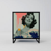 SIDEBOARD KANAGAWA BEAUTY, Schwarz, 57,5x42x67,5 cm, Schwarze Metall-Rahmenfüße - Multicolor/Schwarz, Holzwerkstoff/Metall (57.5/67.5/42cm) - SpaceRebels