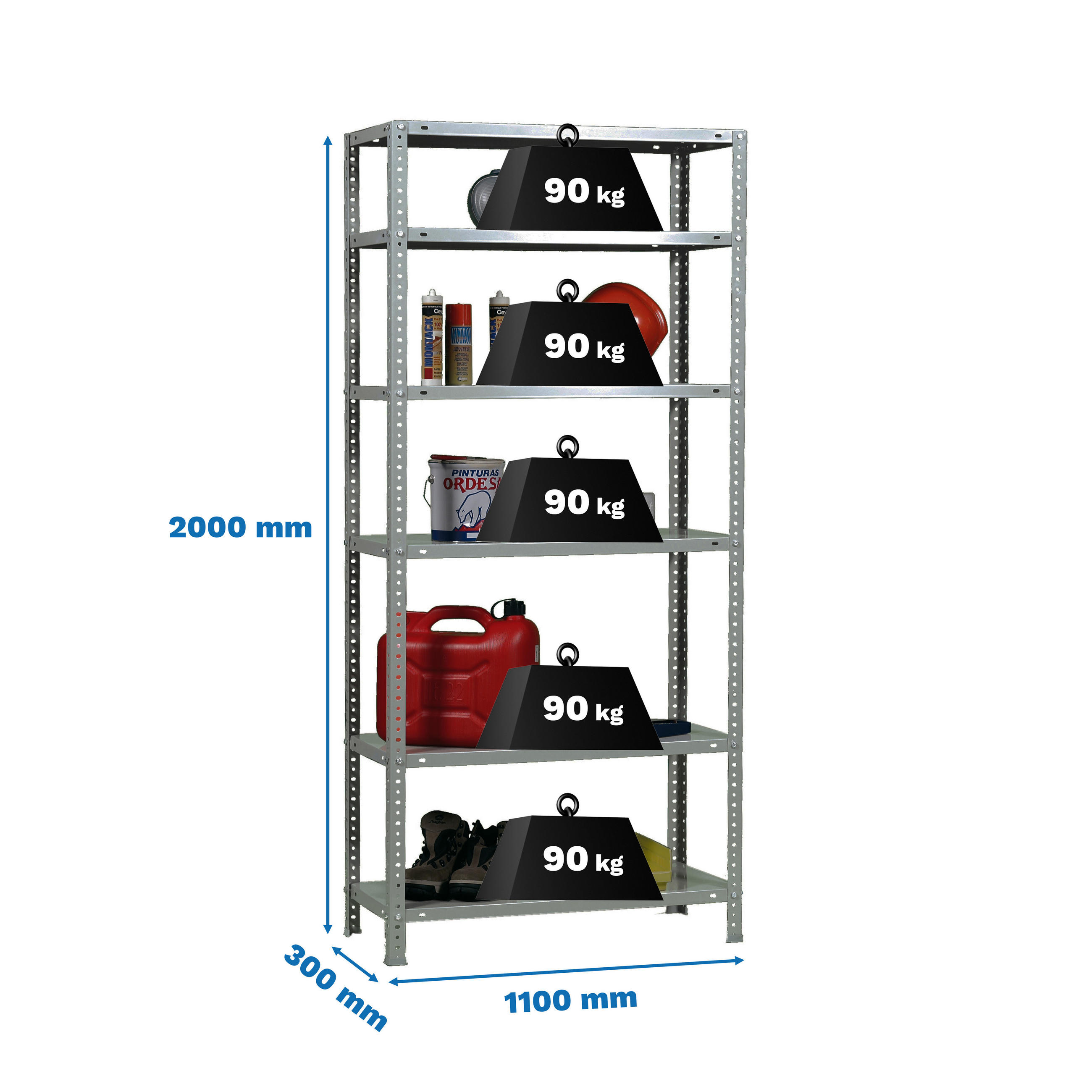 SCHRAUBREGAL PANDA TALL | HxBxT 200x110x30cm | 6 Fachböden | Fachlast 90kg | Verzinkt - Silberfarben, Metall (110/200/30cm) - PROREGAL