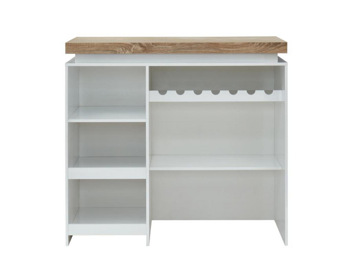 HAUSBAR mit LEDs - MDF lackiert - Weiß & Eichefarben - HALO II - Naturfarben, Holz (60/110.5/120cm) - Vente-Unique