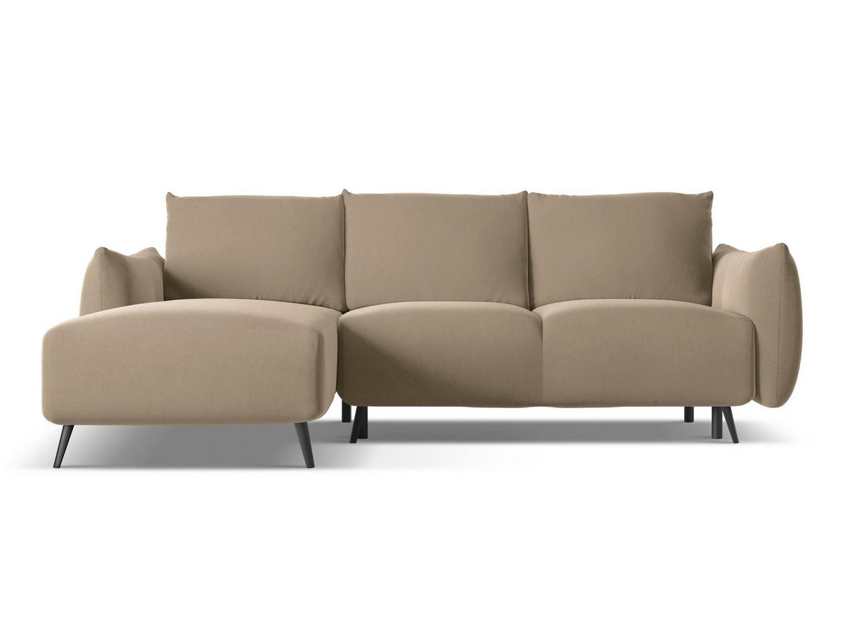 ECKSOFA mit Schlaffunktion Samt Stoff Beige - Beige/Creme, Textil/Metall (162/242cm) - Makamii