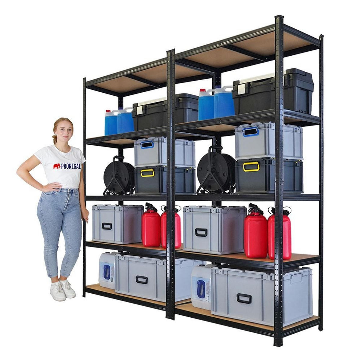 SCHWERLASTREGAL Giant Ragnar 2er-Set 200x100x50cm 5 MDF-Platten-Ebenen Fachlast 175kg Schwarz - Schwarz, Metall (100/200/50cm) - PROREGAL