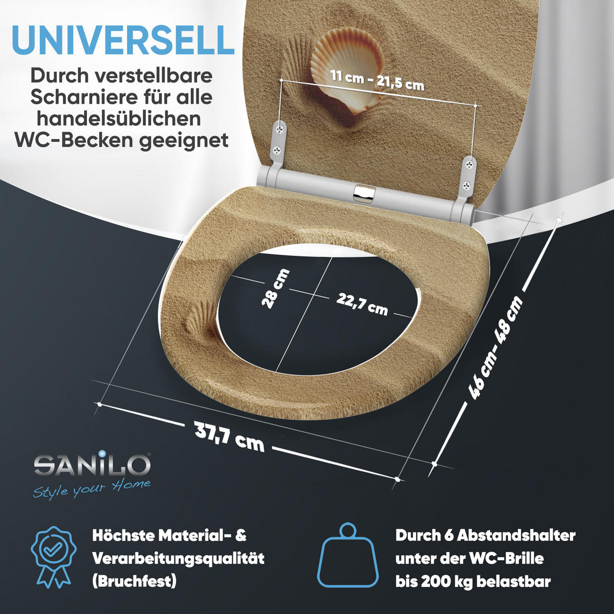 WC-SITZ mit Absenkautomatik & Top Fix Clam - Braun, Holzwerkstoff (37.7/5.5/48cm) - Sanilo