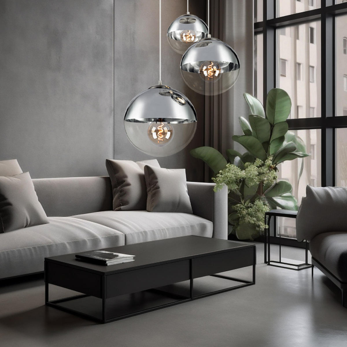 HÄNGELEUCHTE Glas Chrom Silber - Silberfarben, Glas (51/51/120cm) - Globo Lighting