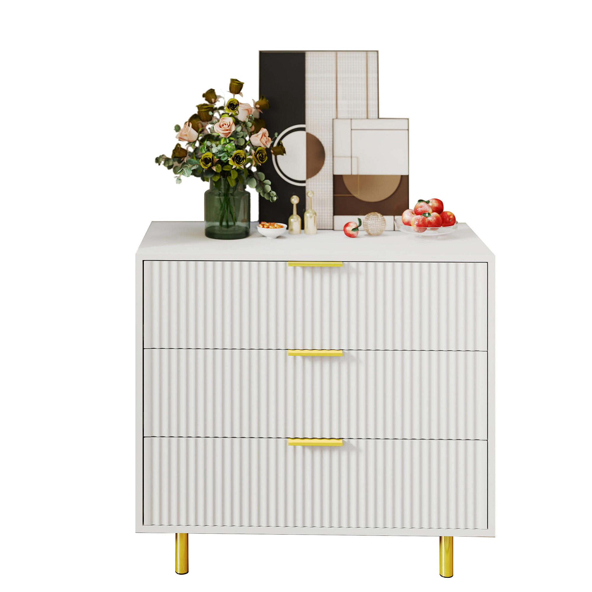 STILVORA KUCHYŇSKÁ SKŘÍŇ v bílé barvě se 3 zásuvkami a moderním designem, do obývacího pokoje, 80 × 40 × 72 cm
