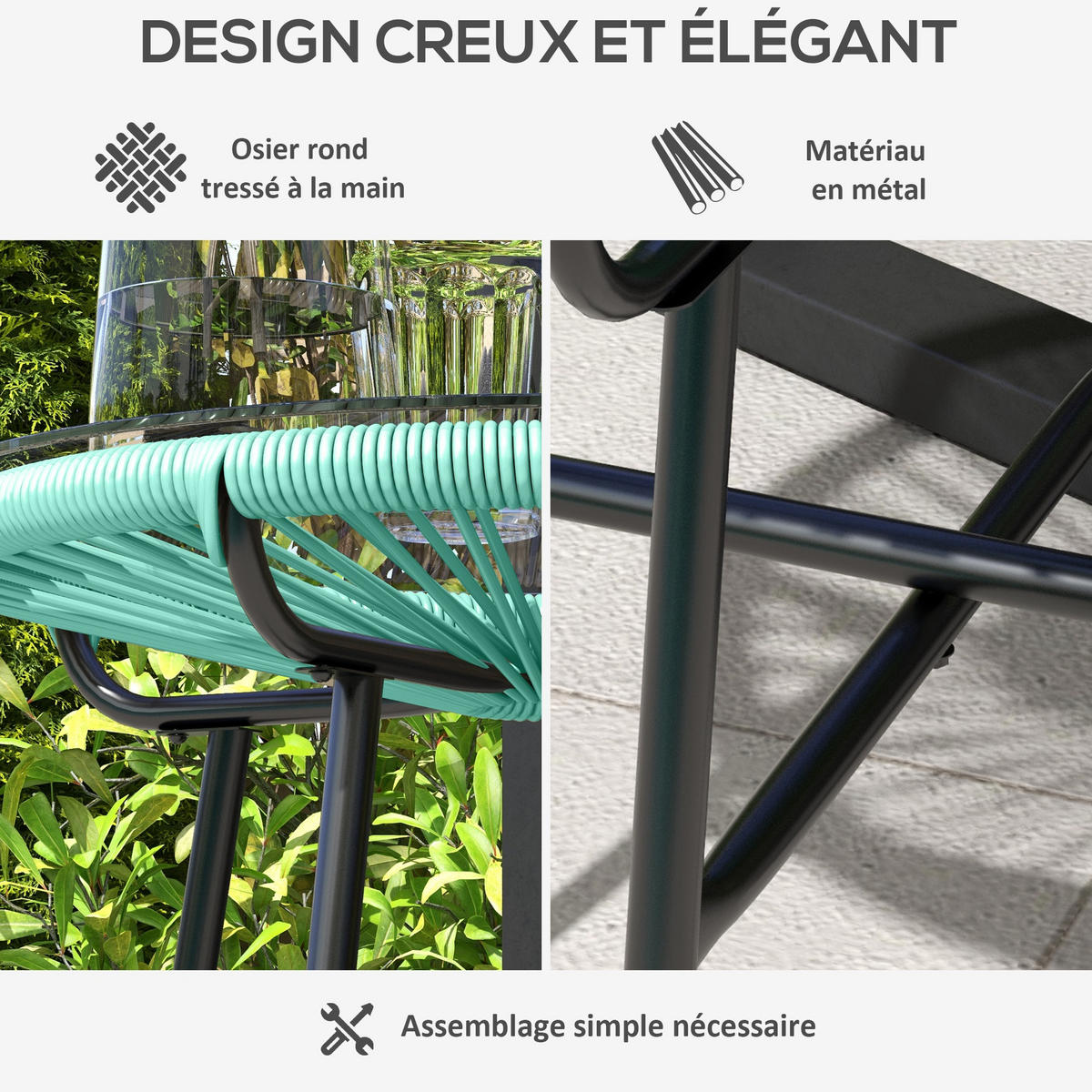 GARTENBEISTELLTISCH DE-13584 rund mit Glasplatte, PE-Rattanoptik Natur - Grün, Metall (50/50/50cm) - ComfortXL
