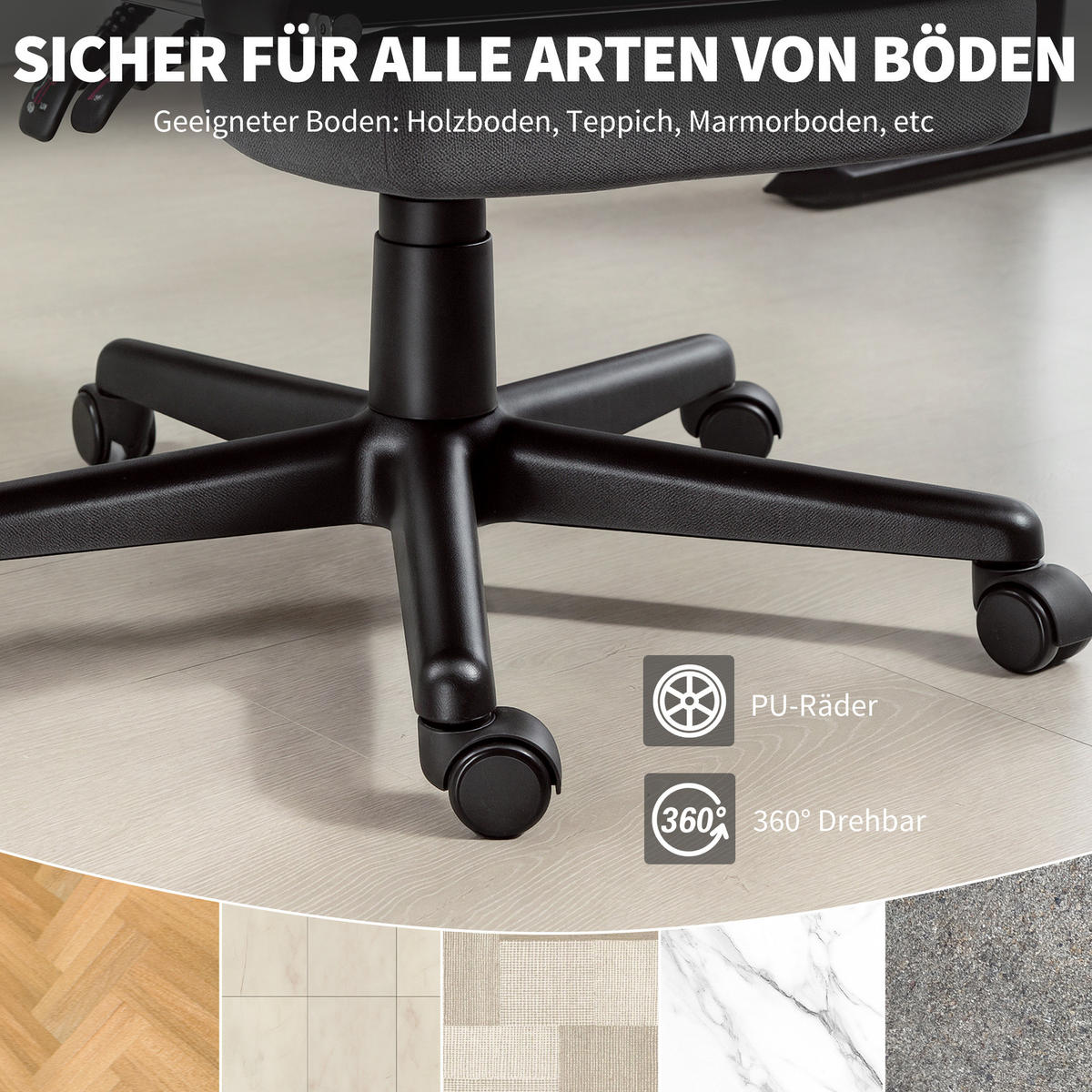 BÜROSTUHL, Ergonomischer Schreibtischstuhl mit Kopfkissen Lendenkissen Fußstütze - Dunkelgrau, Textil (56/115/68.5cm) - HOMCOM