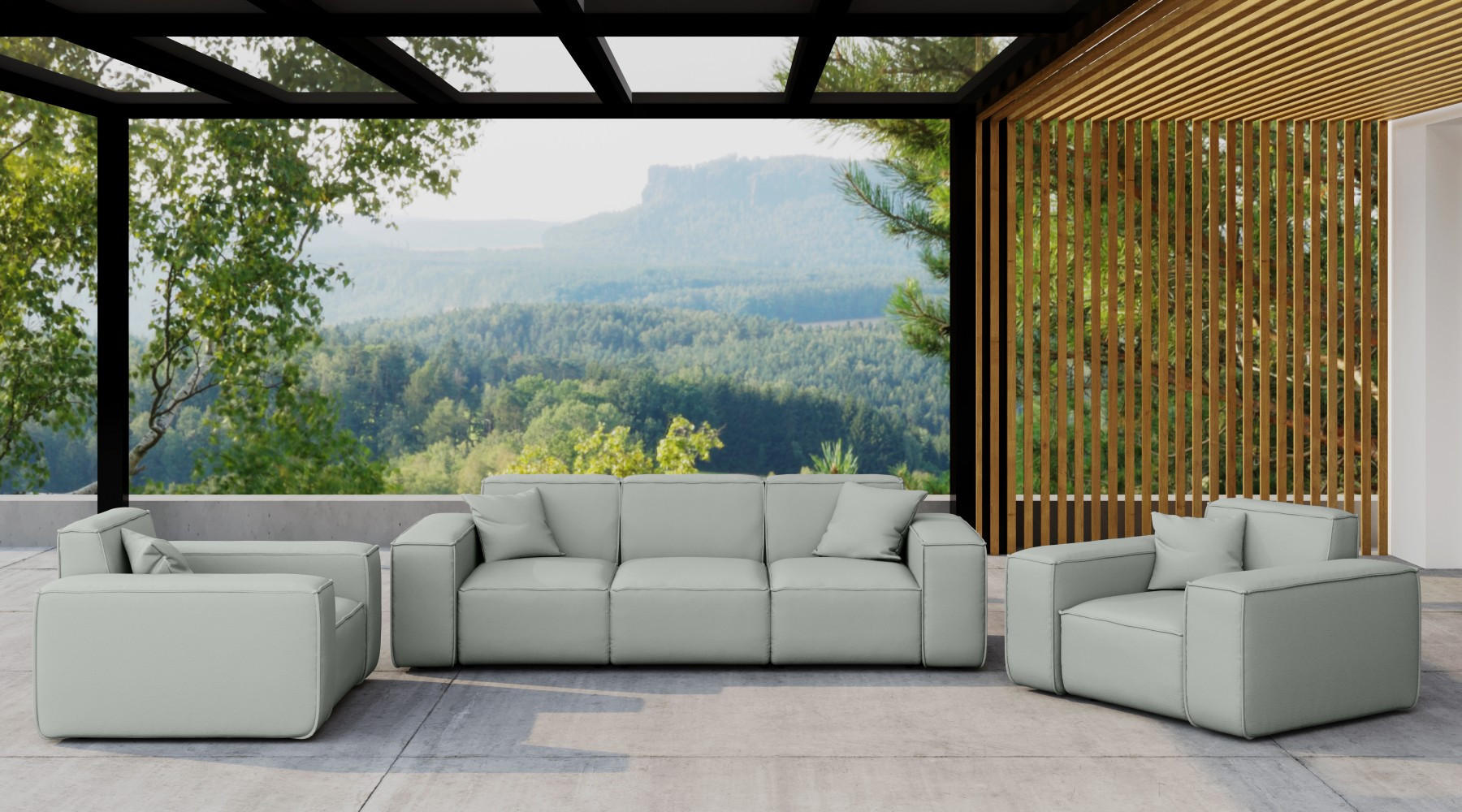 LOUNGEGARNITUR 3 1 1 Gartenmöbel, MALIBU Stoff Odyssey Hellgrau - Hellgrau, Holz - Kaiser Möbel