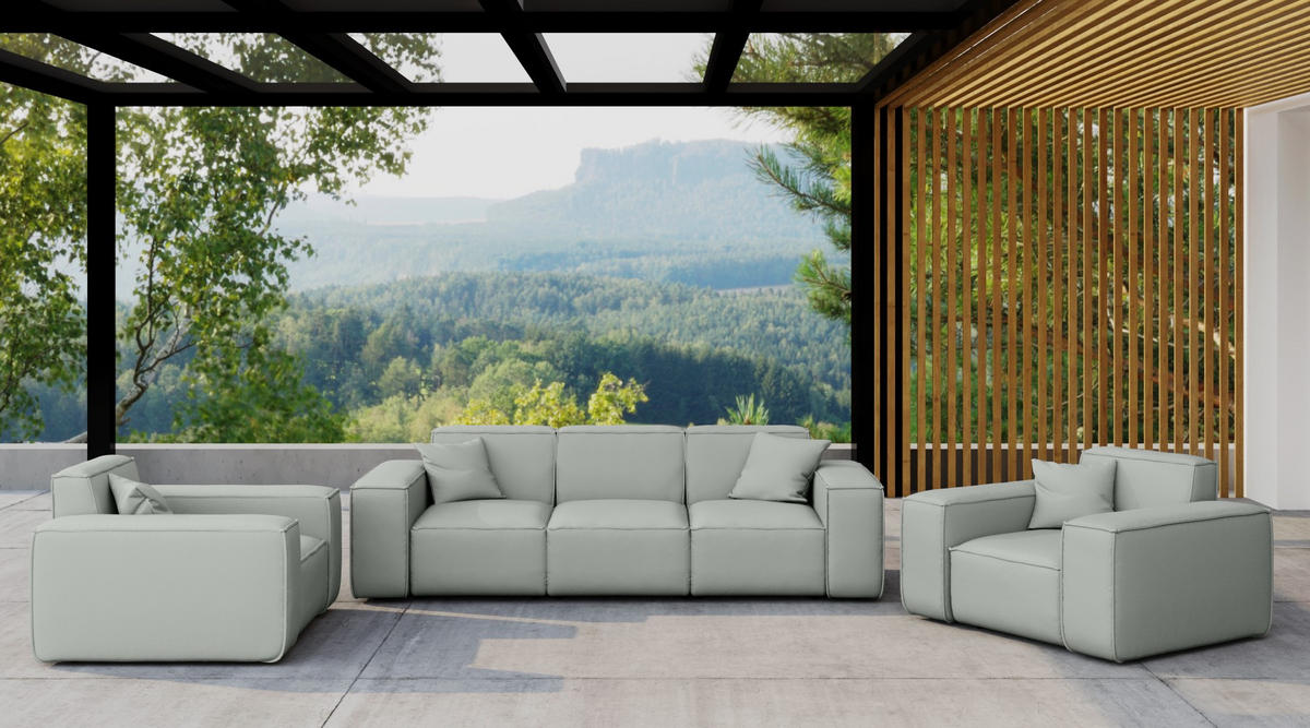 LOUNGEGARNITUR 3 1 1 Gartenmöbel, MALIBU Stoff Odyssey Hellgrau - Hellgrau, Holz - Kaiser Möbel