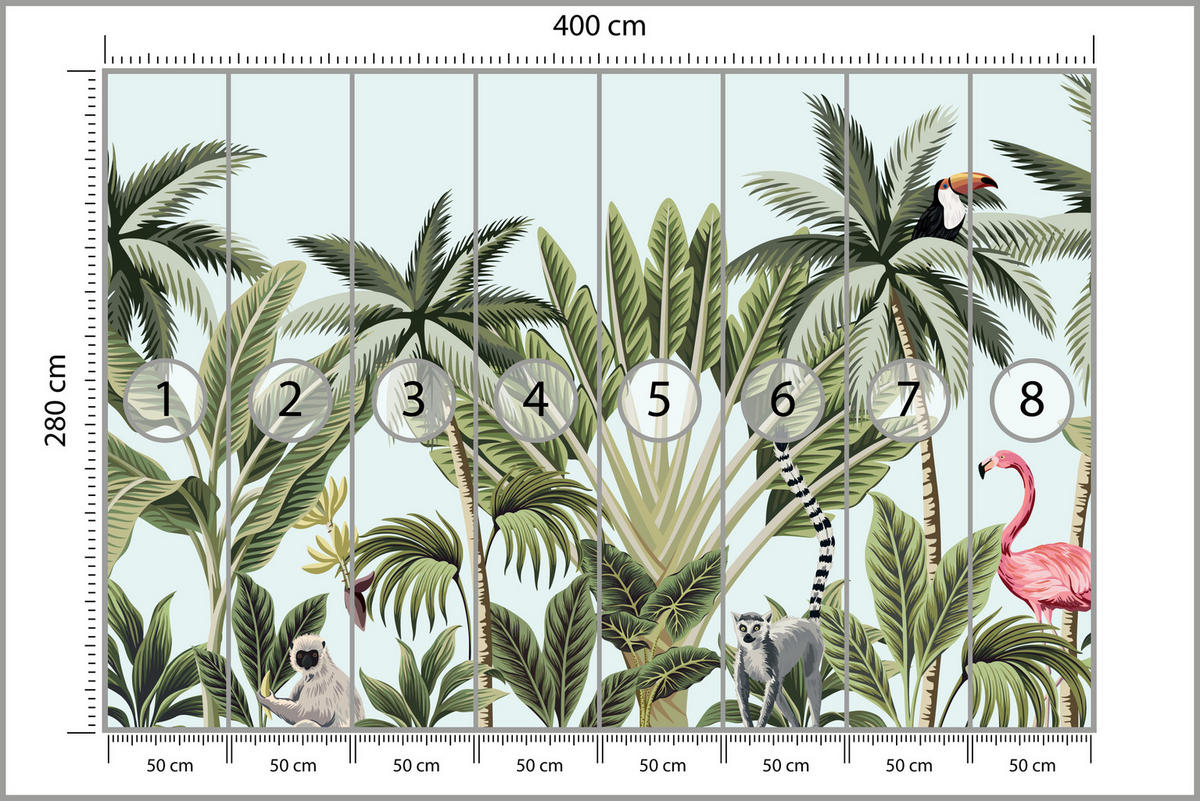 FOTOTAPETE für Schlafzimmer Exotische Tiere Dschungel Flamingo 400x280 - Schwarz/Weiß, Papier (400/280cm) - Muralo