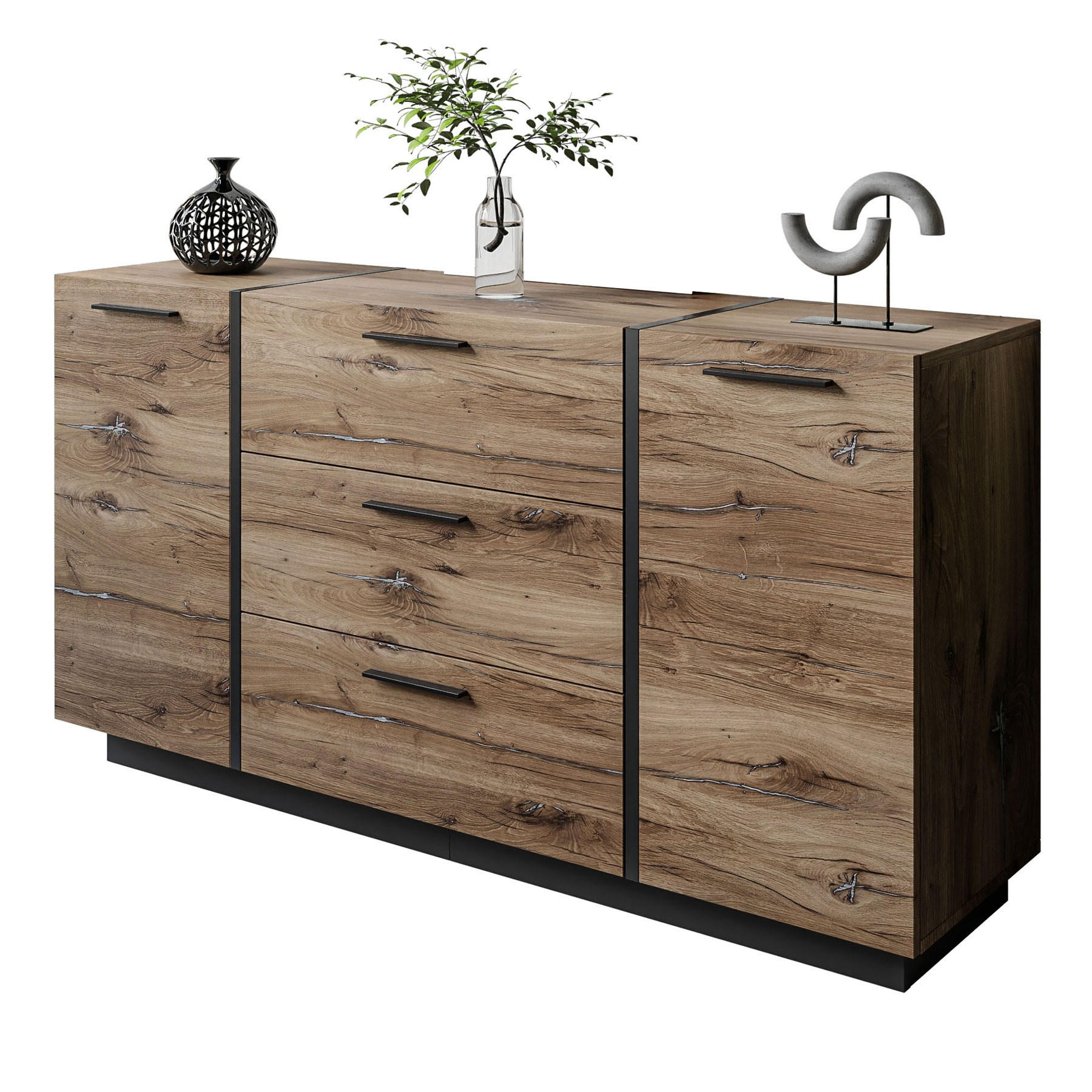 SIDEBOARD mit Schubladen ONYX LOFT - Eichefarben/Schwarz, Holzwerkstoff (158/81/41.3cm) - Lookway