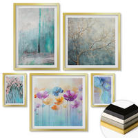 WANDBILDER 5er Set - 50x50 cm & 20x30 cm & 40x60 cm Goldrahmen - Leuchtturm, Landschaft, Mädchen, Pferd - Goldfarben, Kunststoff (40/60cm) - ArtPrintCave