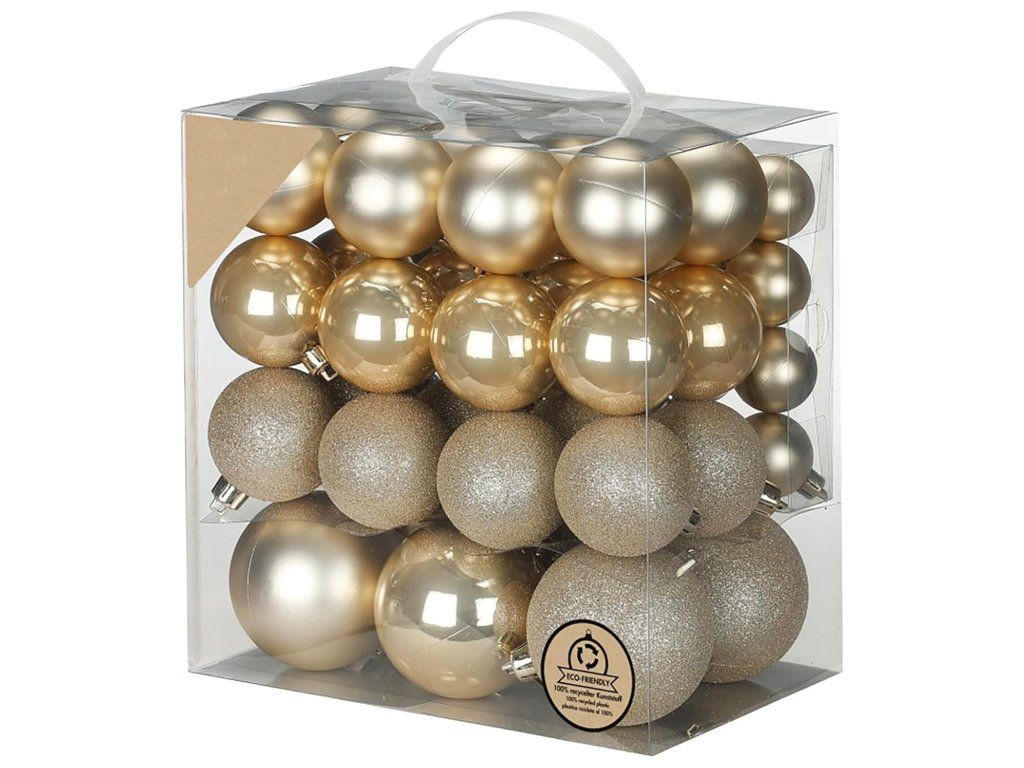 WEIHNACHTSORNAMENTE 54er-Set runde Ornamente Champagner Mix 4-8 cm - Champagner, Kunststoff (8/8/8cm) - LAALU
