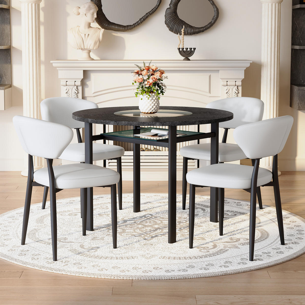 ESSGRUPPE DE-39376 5-teilig, mit 4 PU-Sesseln und Glasplatte Weiß - Weiß, Holzwerkstoff (100/76/100cm) - ComfortXL