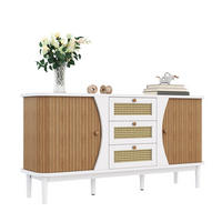 SIDEBOARD 140,5/40/76 cm weiß aus MDF mit Rattanschubladen - Weiß, Holzwerkstoff (140.5/76/40cm) - OKWISH