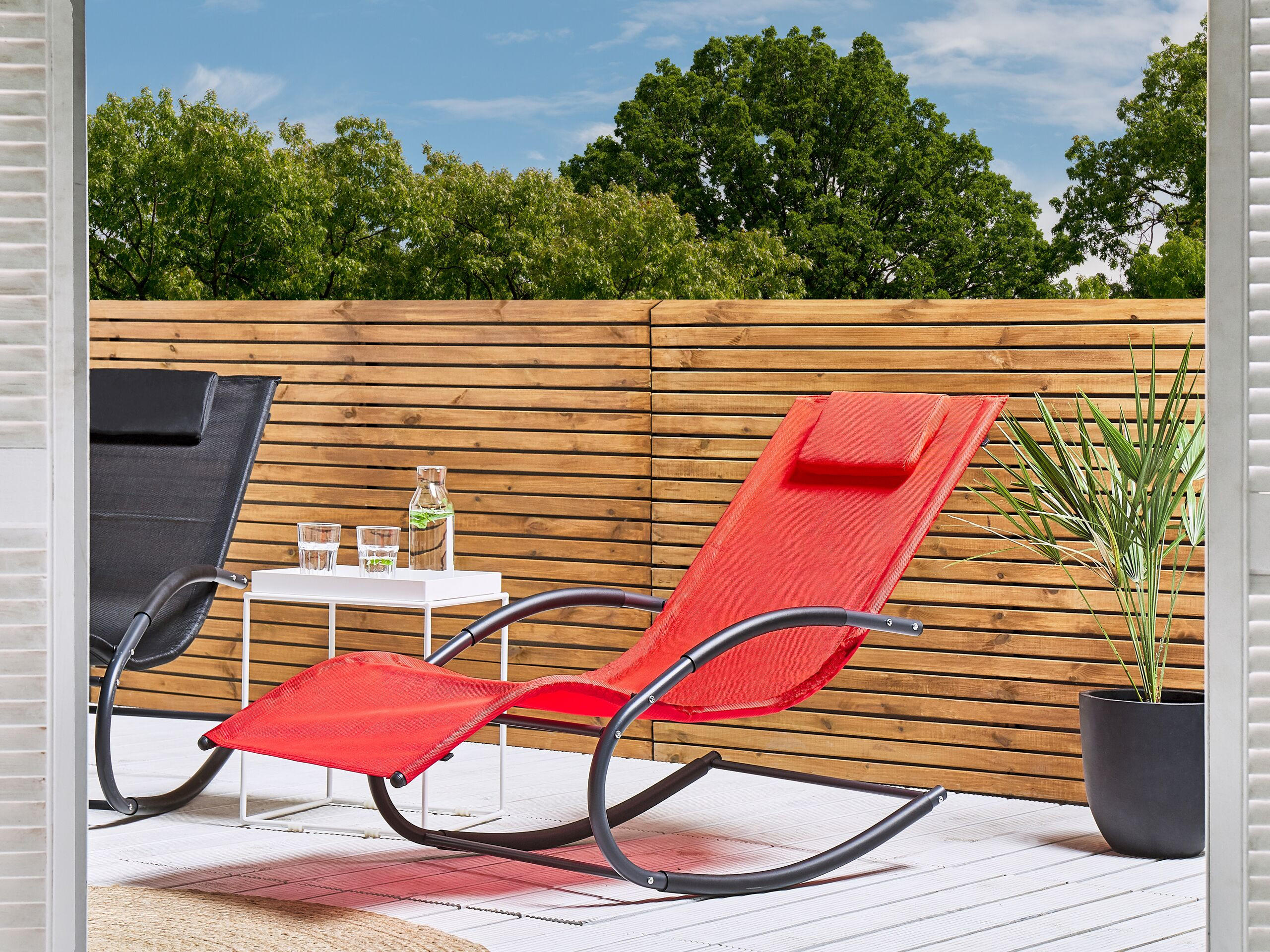 GARTENLIEGE Schaukelfunktion Rot Carano II - Rot, Metall (60/90/155cm) - Beliani