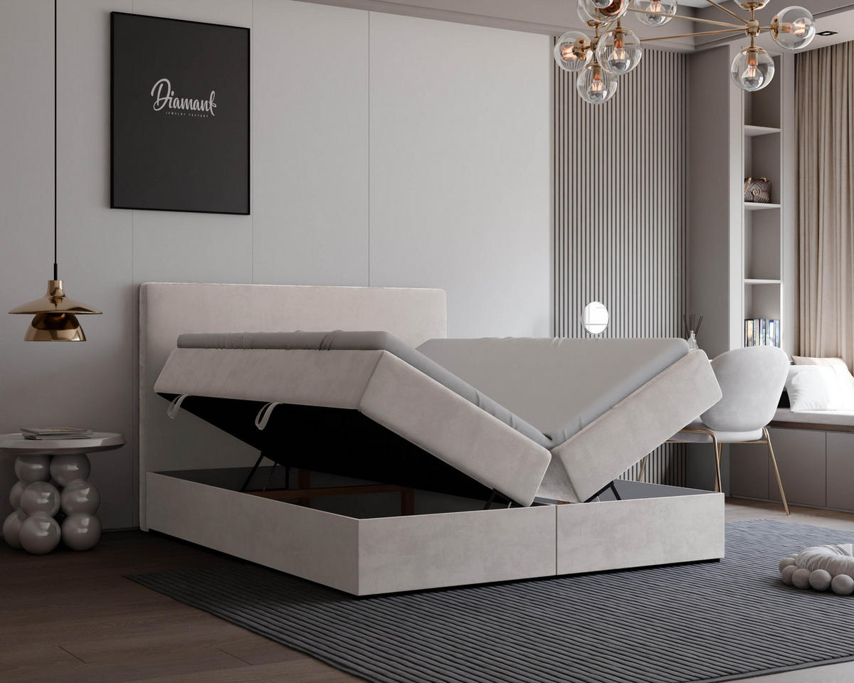 BOXBETT 160x200 cm mit Topper - Beige, Holzwerkstoff/Textil (160/200cm) - Idohome