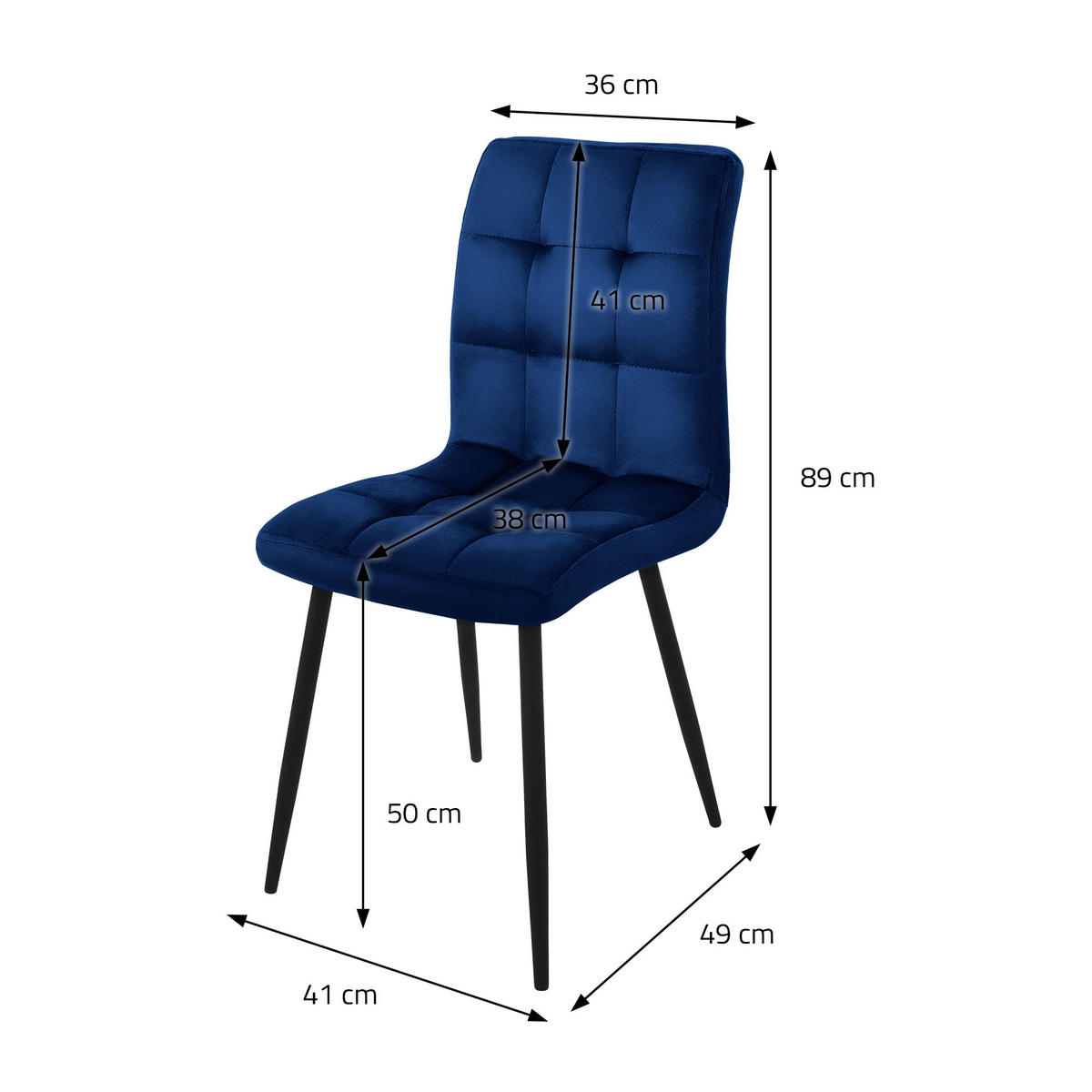 ESSZIMMERSTUHL Samt Dunkelblau 4er Set - Dunkelblau, Metall (41/89/49cm) - ML-DESIGN