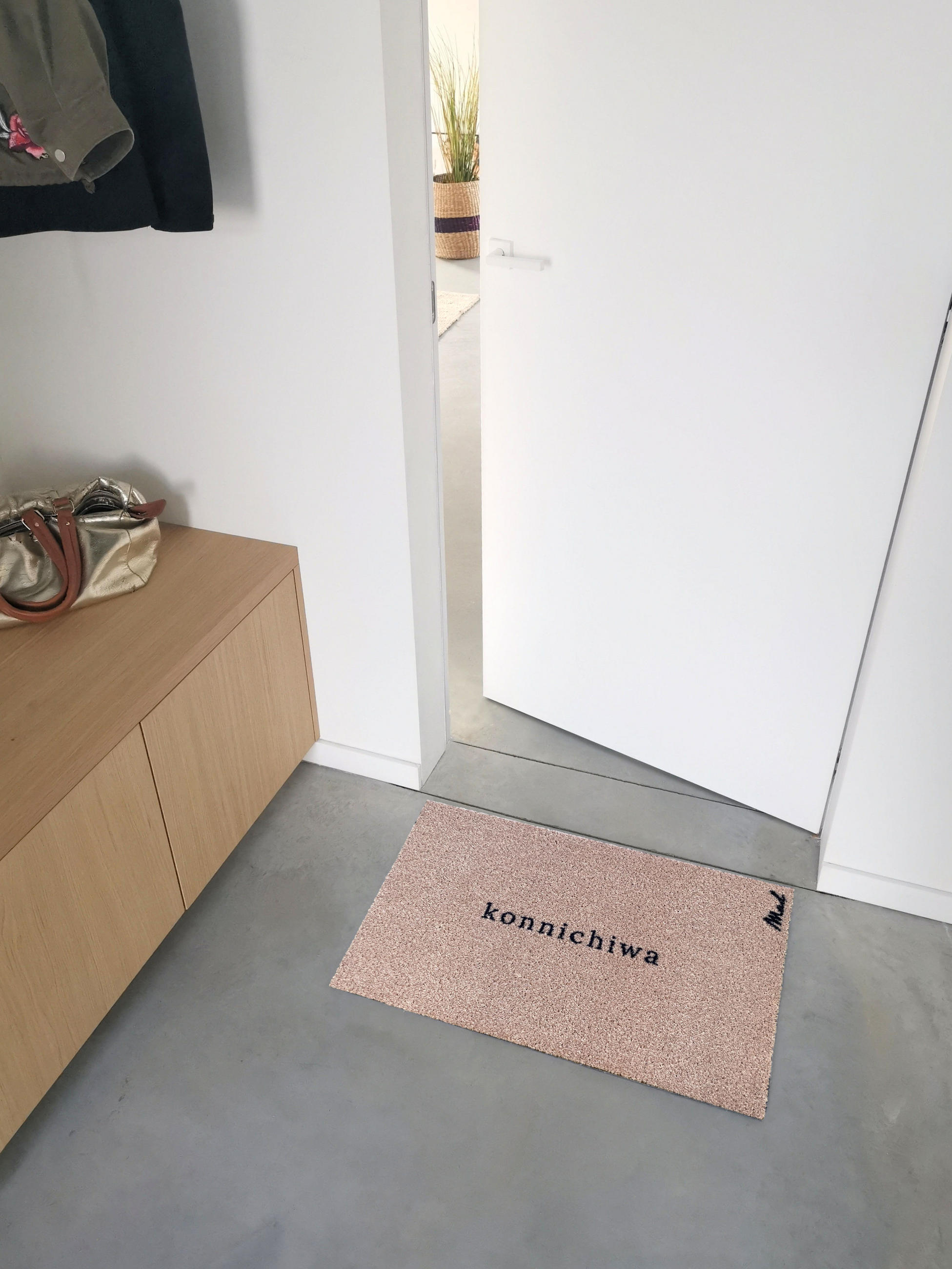 OUTDOOR FUßMATTE "Aya" mit Spruch "konnichiwa" Beige 50 x 75 cm - Beige/Schwarz, Kunststoff/Textil (50/75cm) - MAD ABOUT MATS