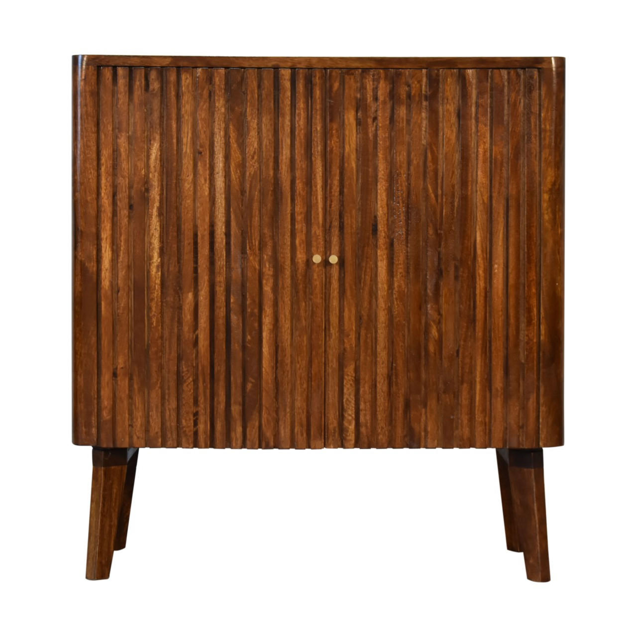 SCHRANK mit 2 Türen, 2 Regale, Nordische Beine, Braun - Messingfarben/Braun, Holz/Metall (75/80/35cm) - Artisan Furniture