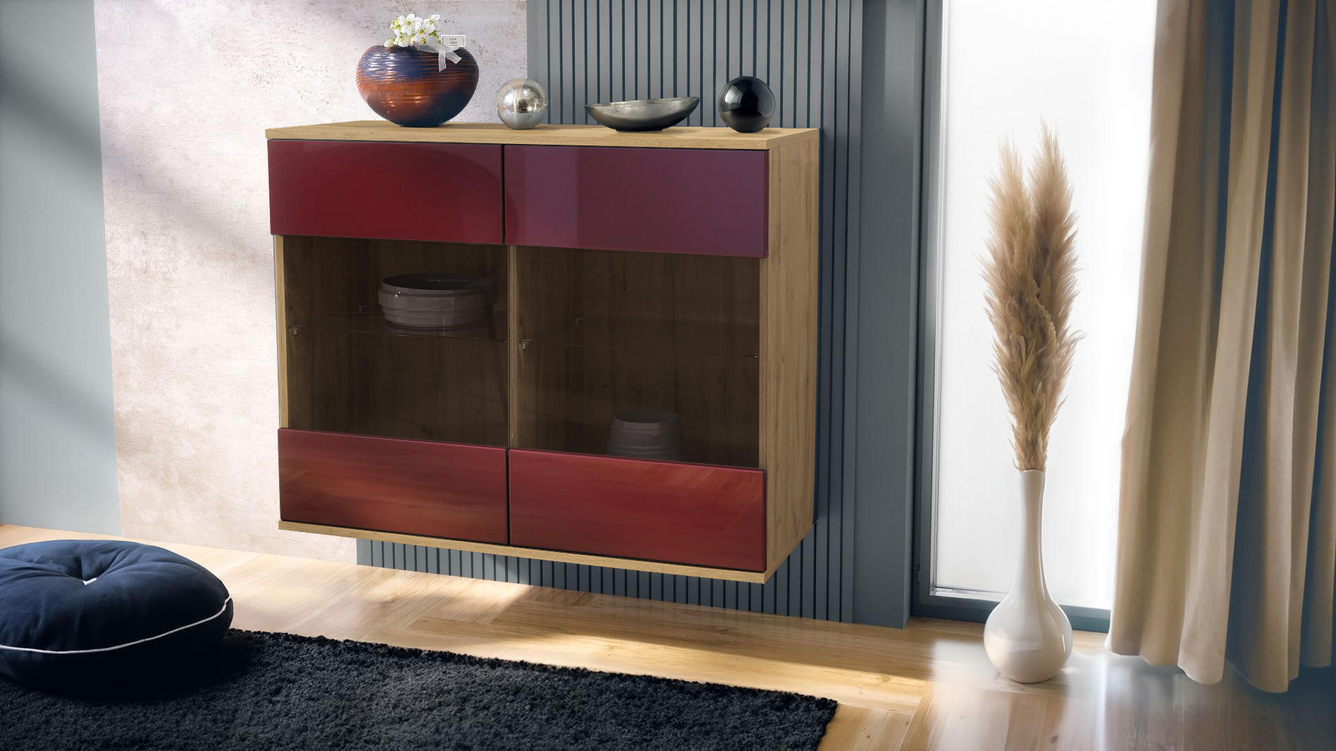 KOMMODE Bari Bordeaux Hochglanz - Bordeaux, Holzwerkstoff (92.5/73.5/35cm) - Vladon