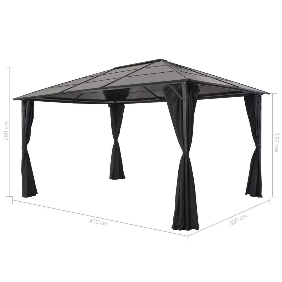 GARTENPAVILLON mit Vorhang, 4/3/2,6 m, aus Aluminium, Schwarz - Schwarz, Kunststoff (300/260/400cm) - vidaXL