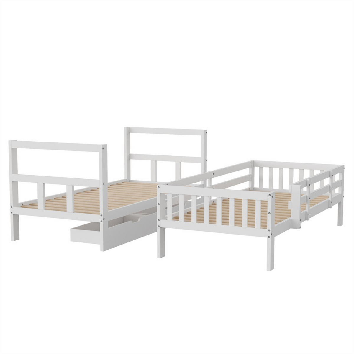 ETAGENBETT 90x200 cm - teilbar in zwei Einzelbetten - mit 2 Schubladen - ohne Matratze - Weiß - Weiß, Holz (90/200cm) - DELFA
