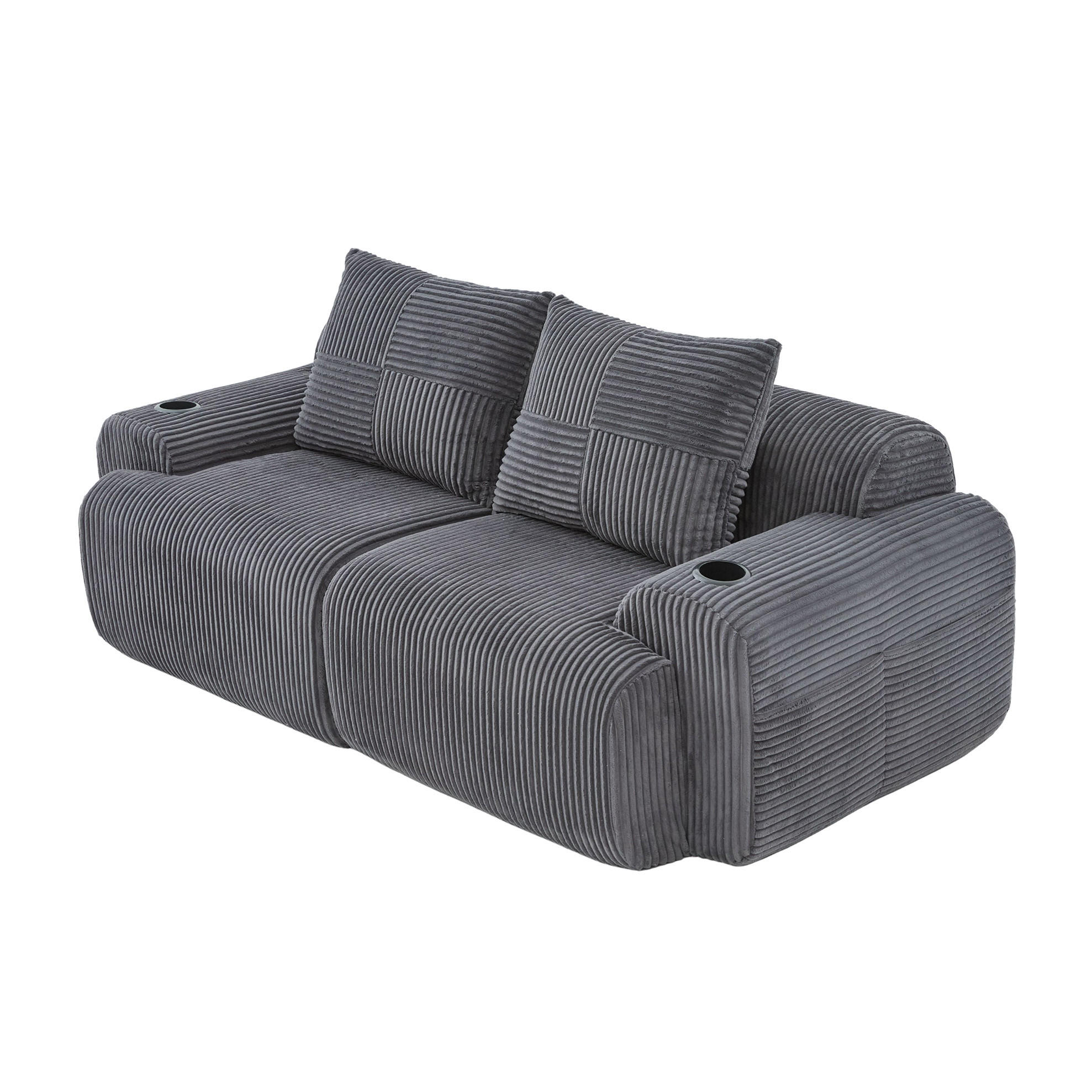Modfu MODULÁRNÍ pohovka z manšestru 200x99x80 cm tmavě šedá s držákem na nápoje a boční kapsou