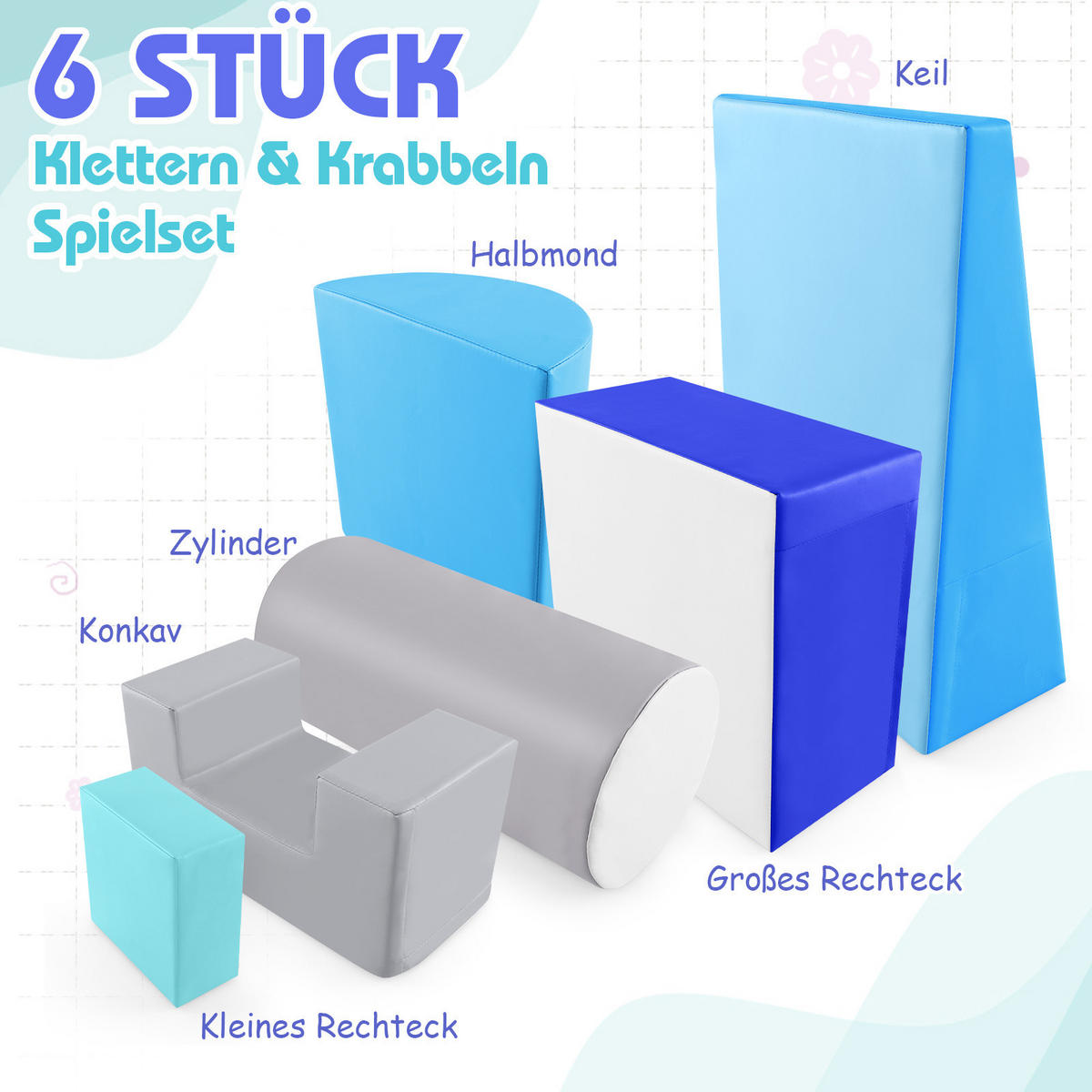 SCHAUMSTOFFBLOCK Blau (6-teilig) - Blau, Leder (60/20/40cm) - COSTWAY