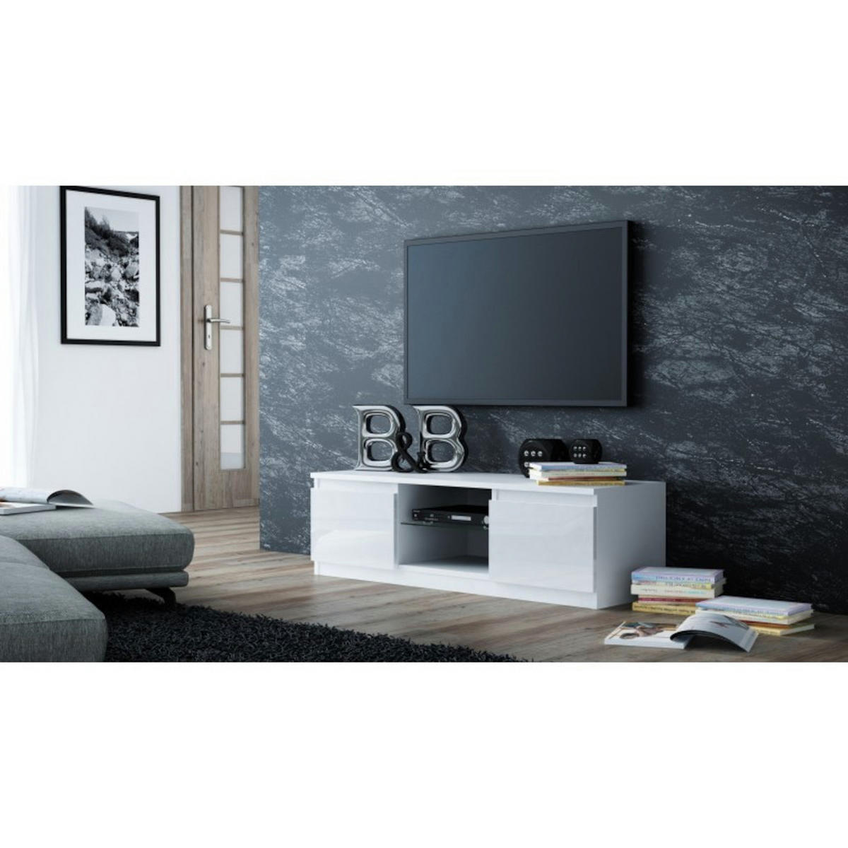 TV Lowboard Frank - Weiß Hochglanz/Weiß, Holzwerkstoff (140/36/40cm) - kommodly